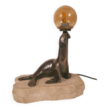 Lampe "otarie" art deco en bronze argenté