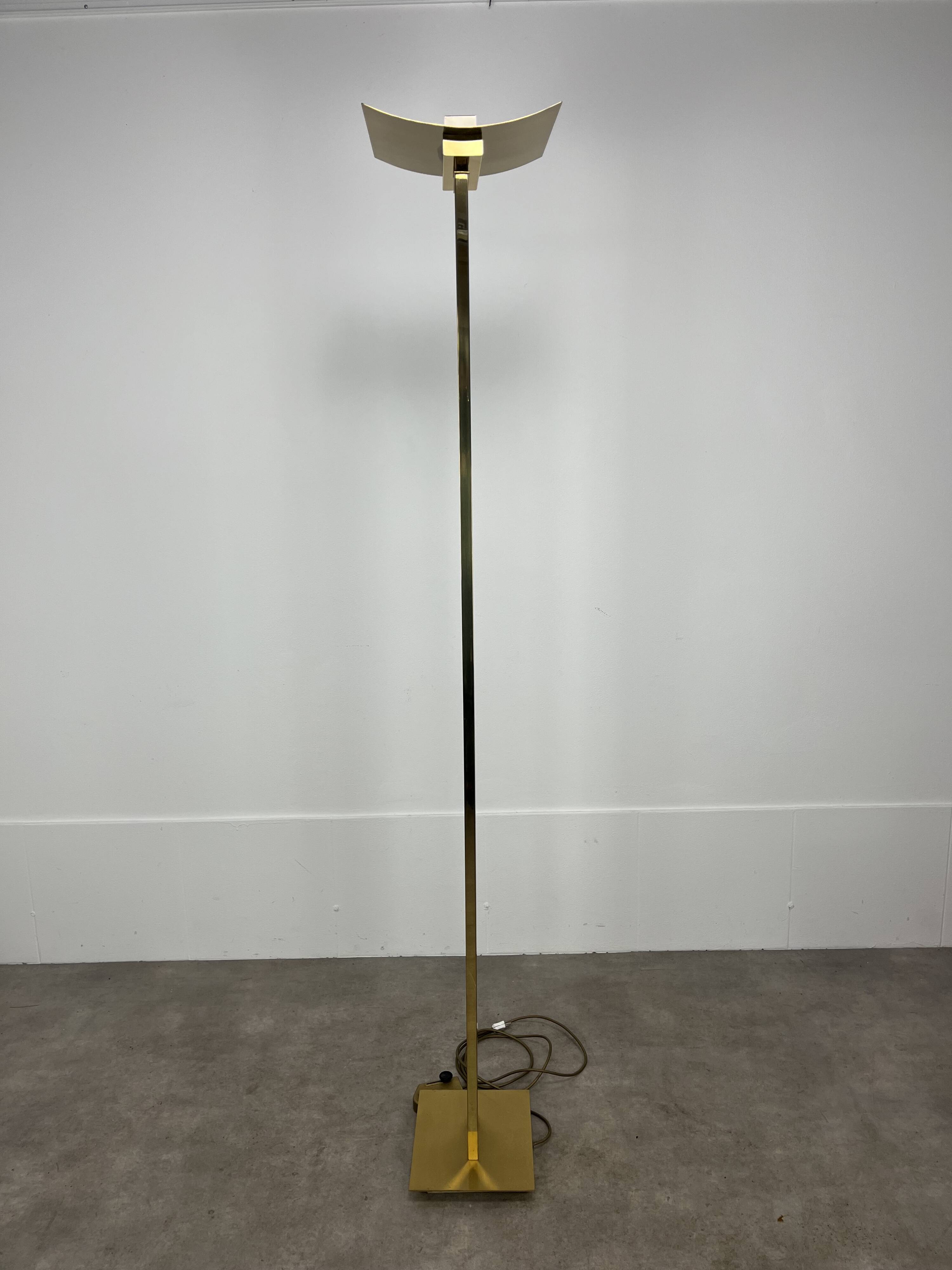 70s floor lamp in brass and smoked plexiglass, Hollywood Regency