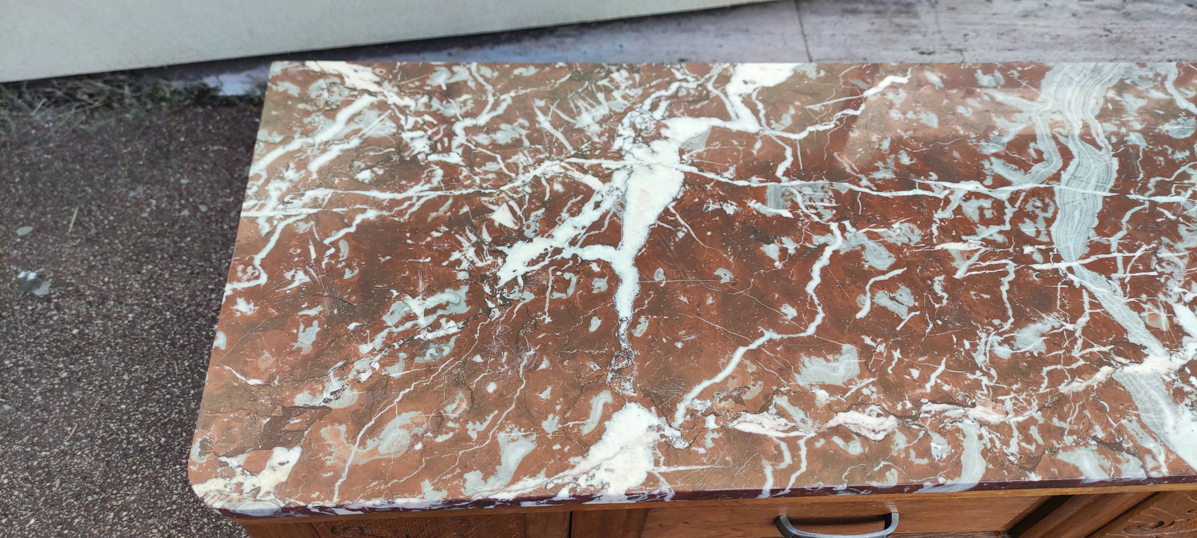 Small Buffet Commode Solid wood 4 drawer - Red marble - 1950