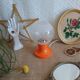 Retro orange table lamp and 70s glass globe