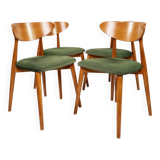 Scandinavian design dining room chairs in green velvet, set of 4
