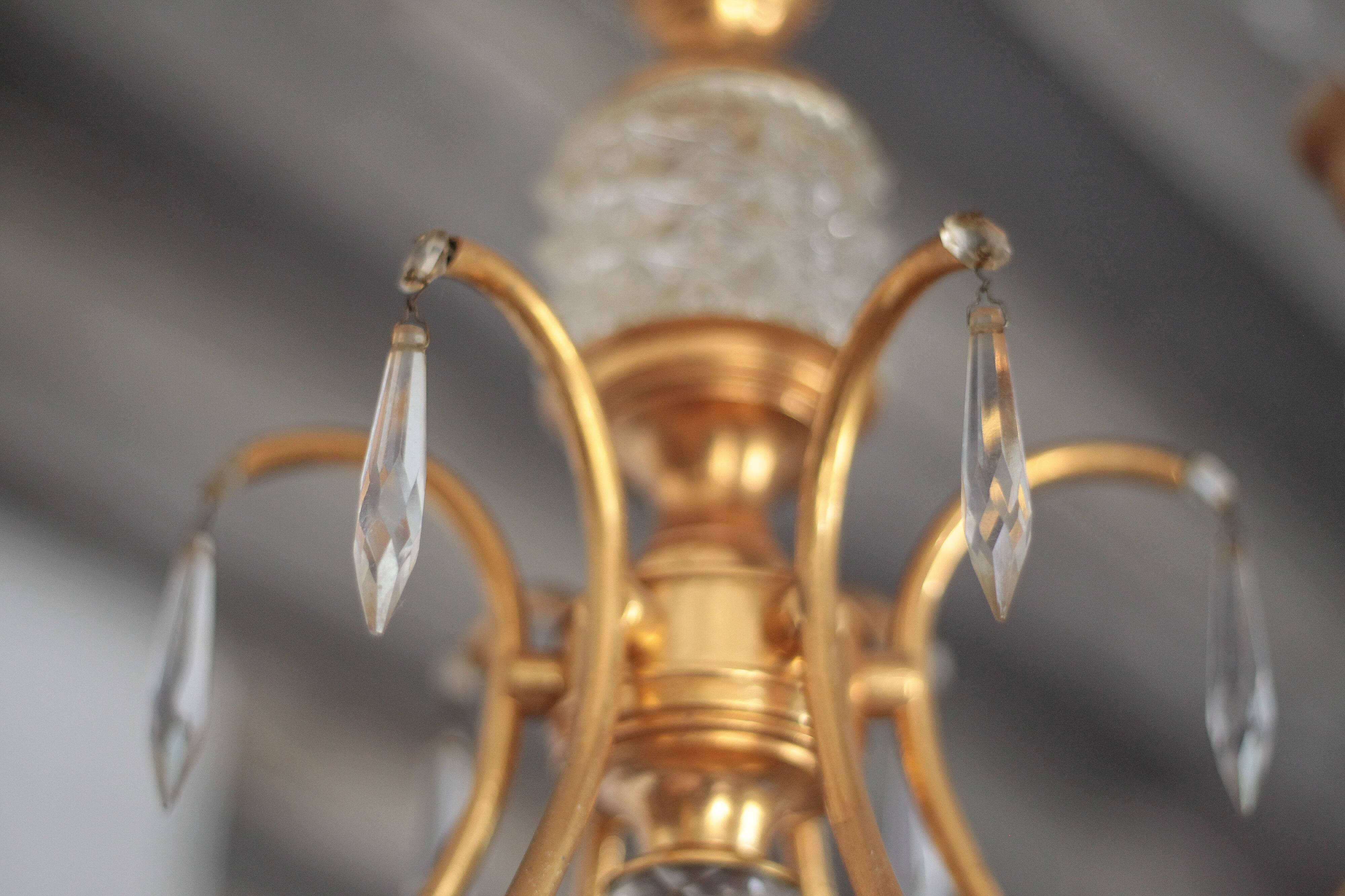 Vintage pendant light, brass pendant light with glass globe, 6-light chandelier