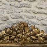 Antique Louis-Philippe fireplace mirror with pediment and beading, 174.5cm