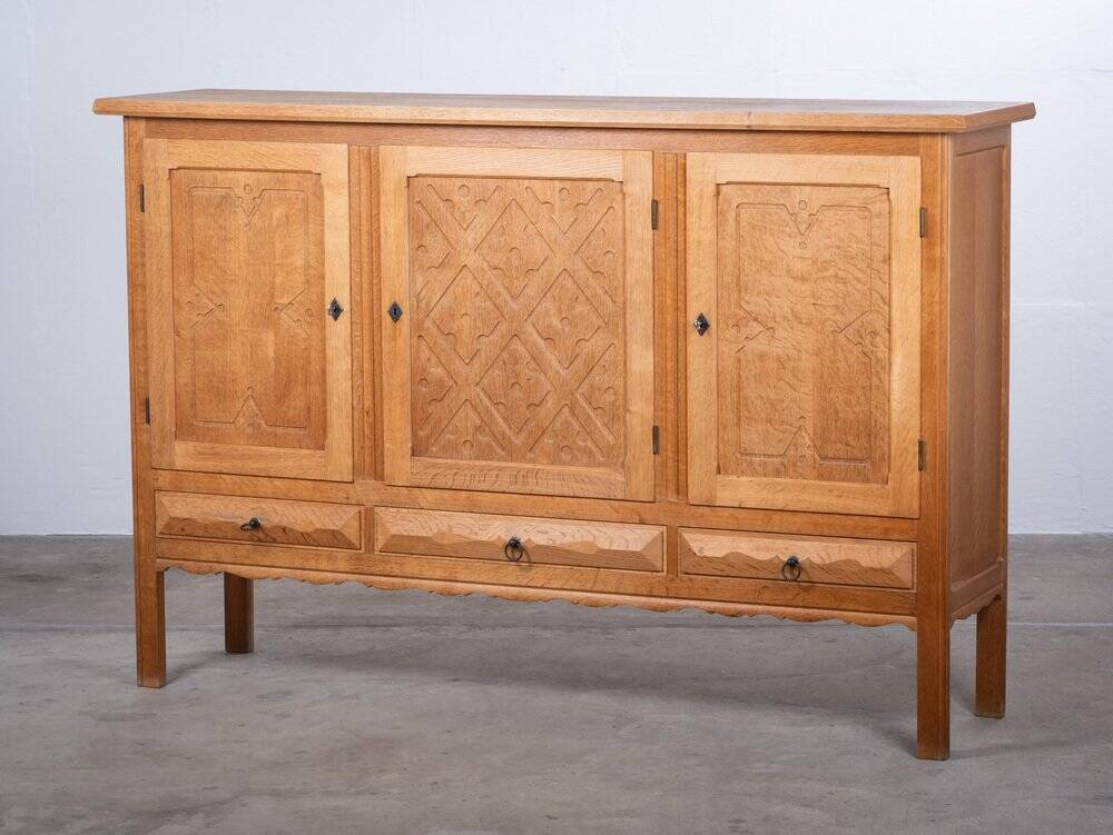 Brutalist Oak Sideboard attributed to Henning Kjærnulf, Denmark, 1960s