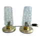 Pair Vintage Bubble Glass Table Lamps, Bedside, Brass