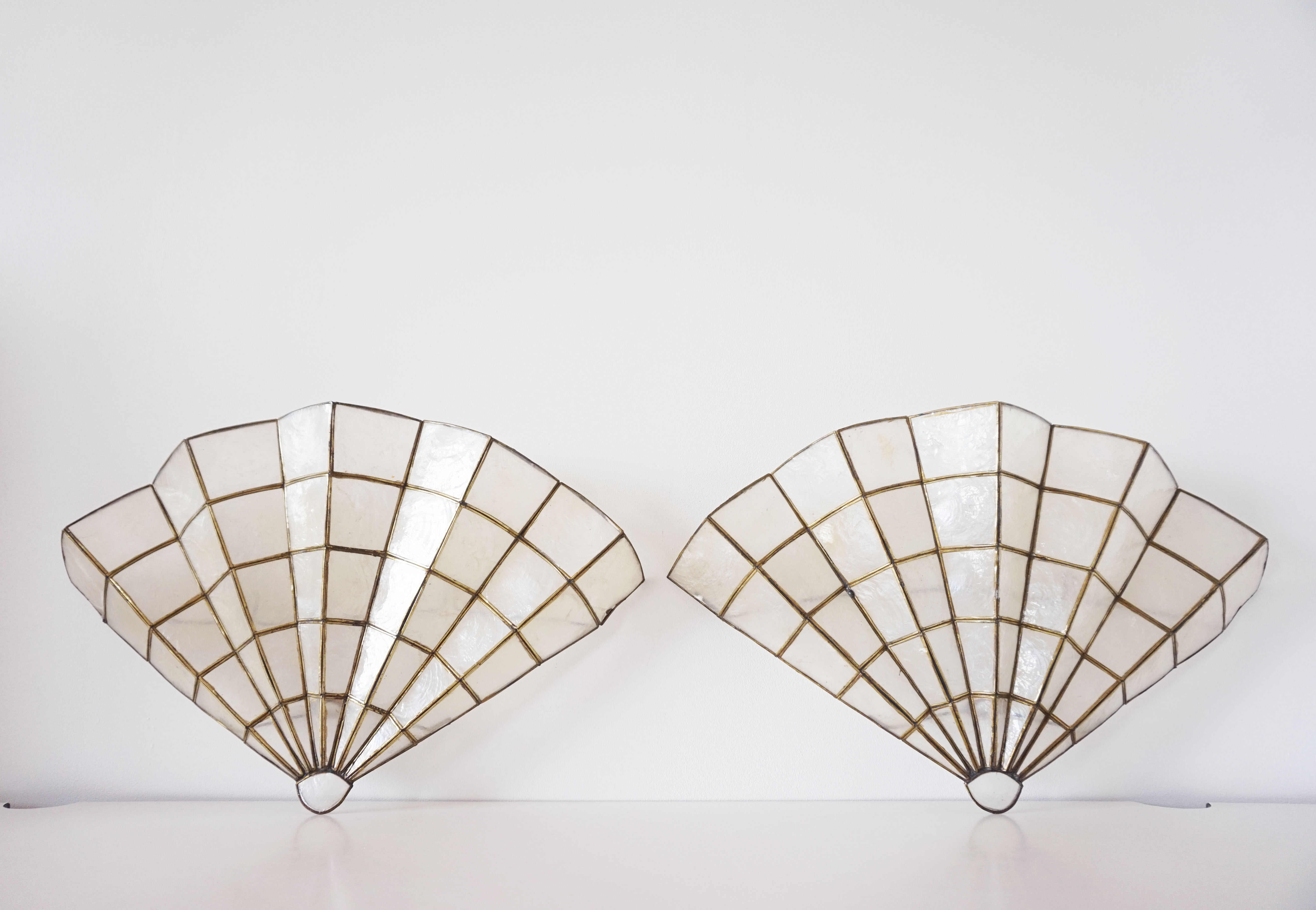 Pair of mother-of-pearl fan-shaped sconces
