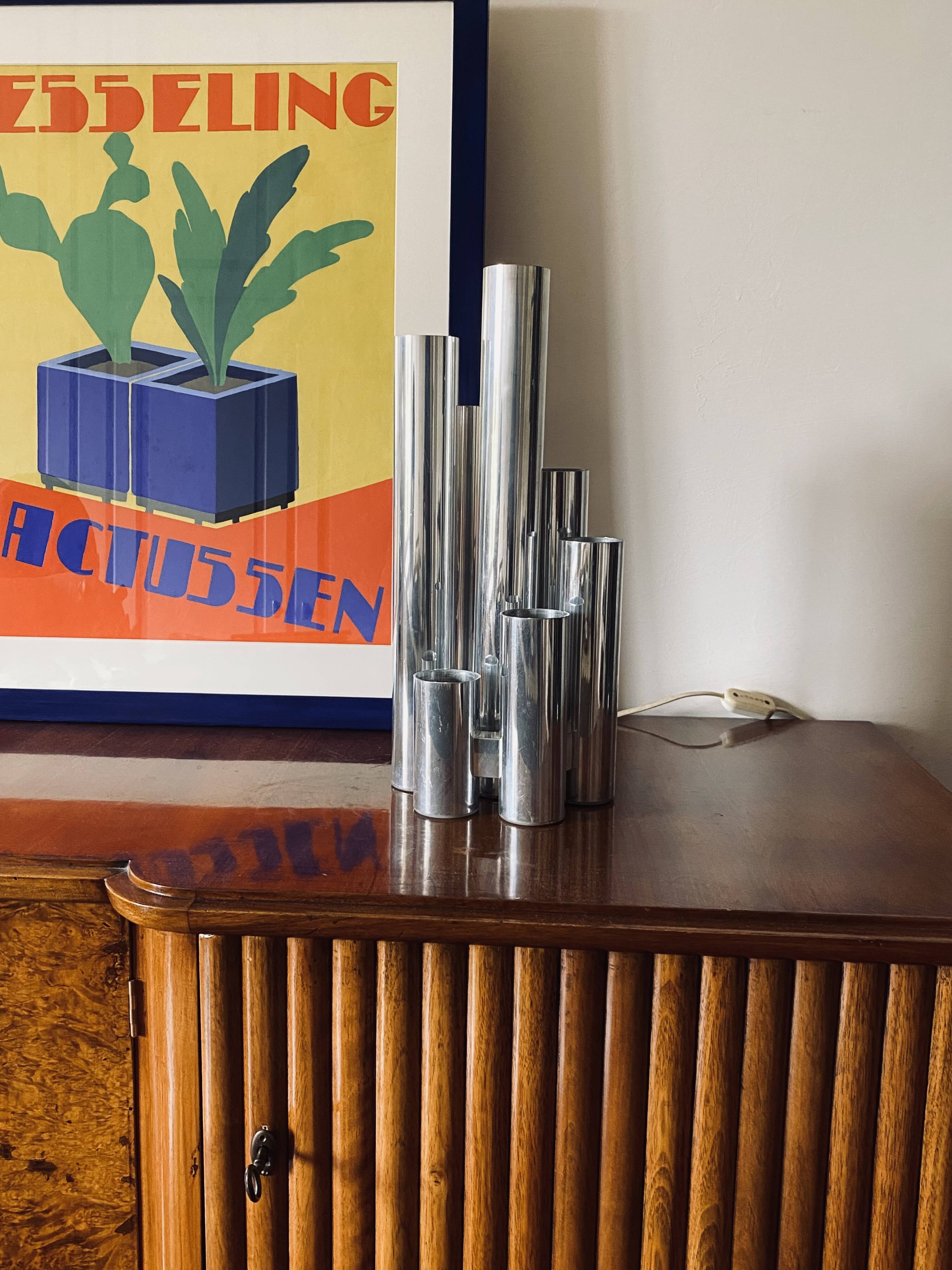 Hollywood regency 6 lights metal table lamp, Italy 1970s