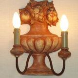 Rare Large Pair of French Terracotta Urn Fruit Basket Double Wall Lights
