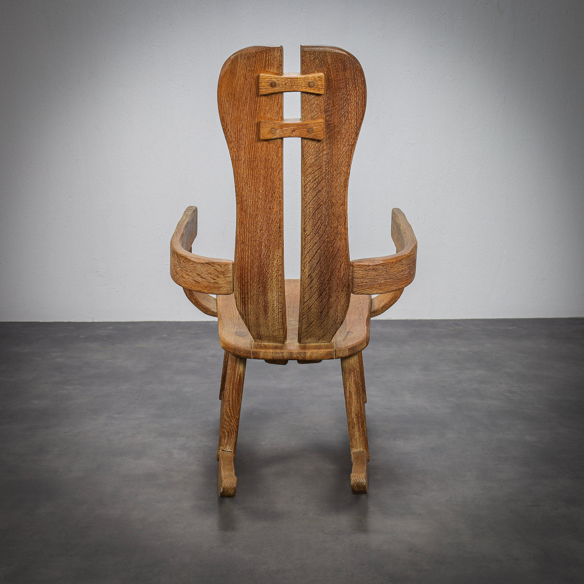 Brutalist Oak Rocking Chair by De Puydt, 1970s