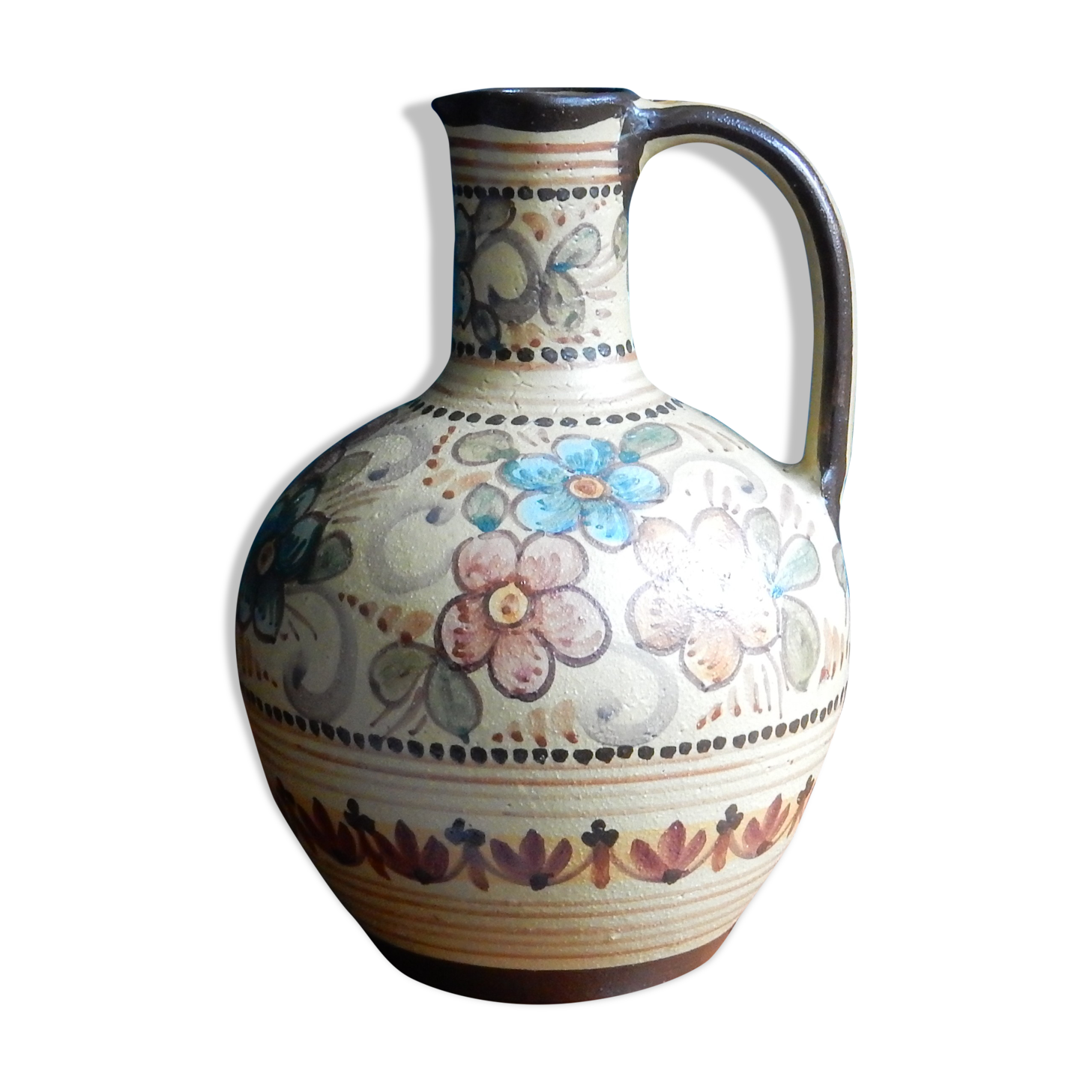 Hand-painted terracotta jug