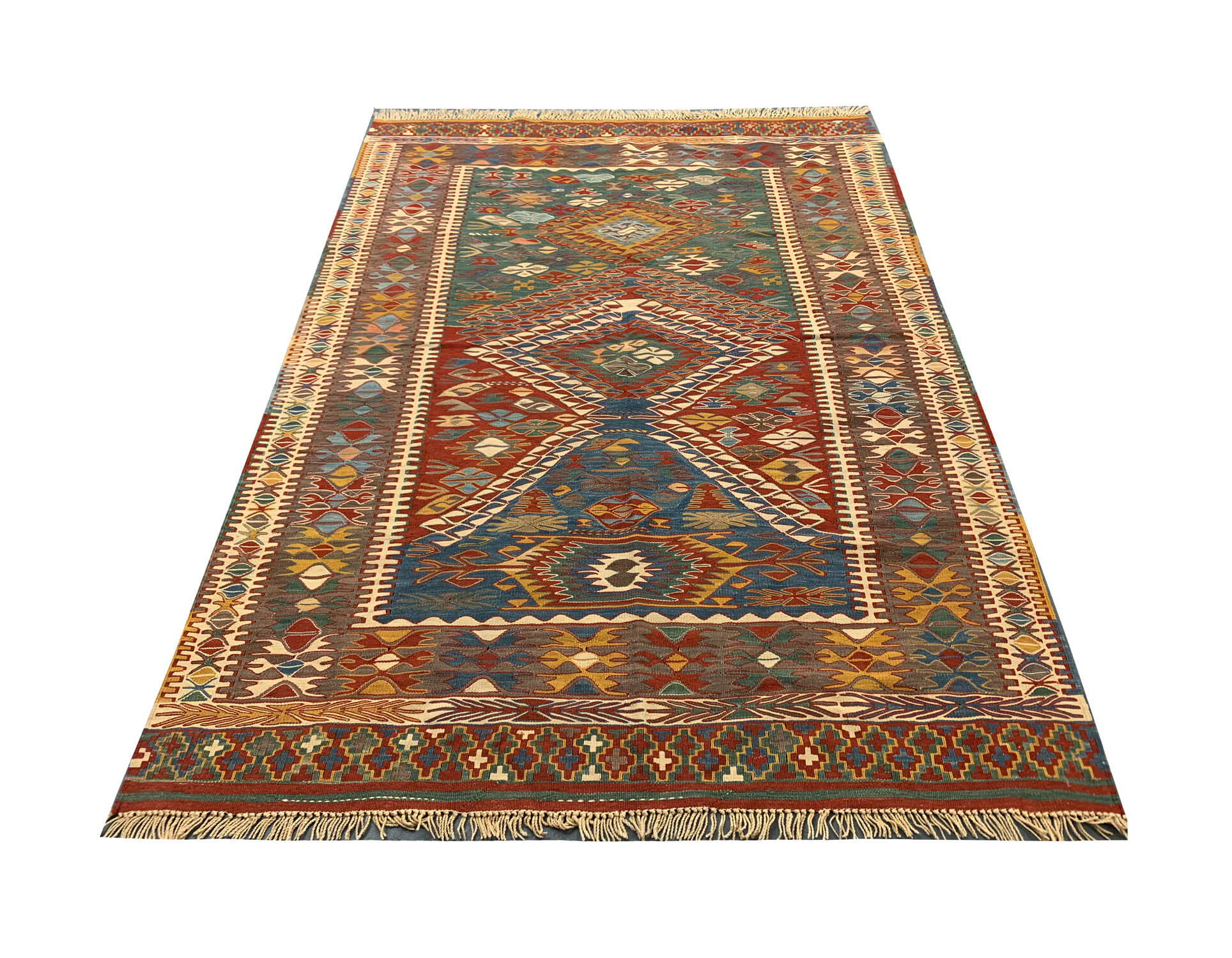Traditional turkish kilim area rug, handmade oriental tribal kilim 145x194cm