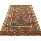 Traditional turkish kilim area rug, handmade oriental tribal kilim 145x194cm