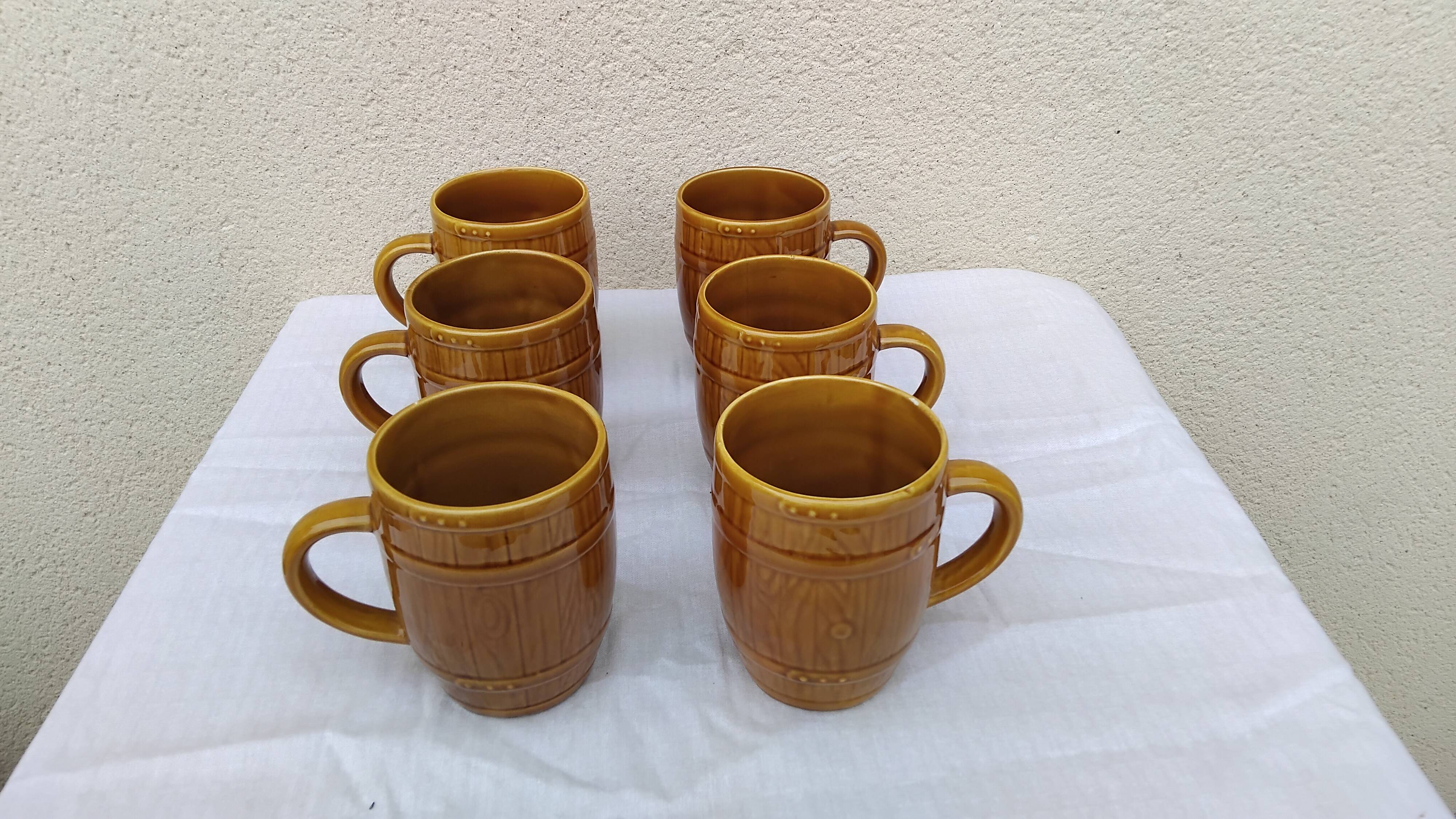 6 chopes bière en faïence de gen