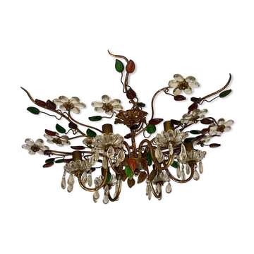 Lustre floral Banci Firenze à 6 lumières en verre coloré et métal doré