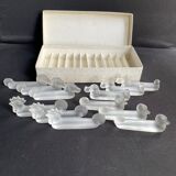 12 zoomorphic knife holders in satin crystal Vannes le Châtel XXth