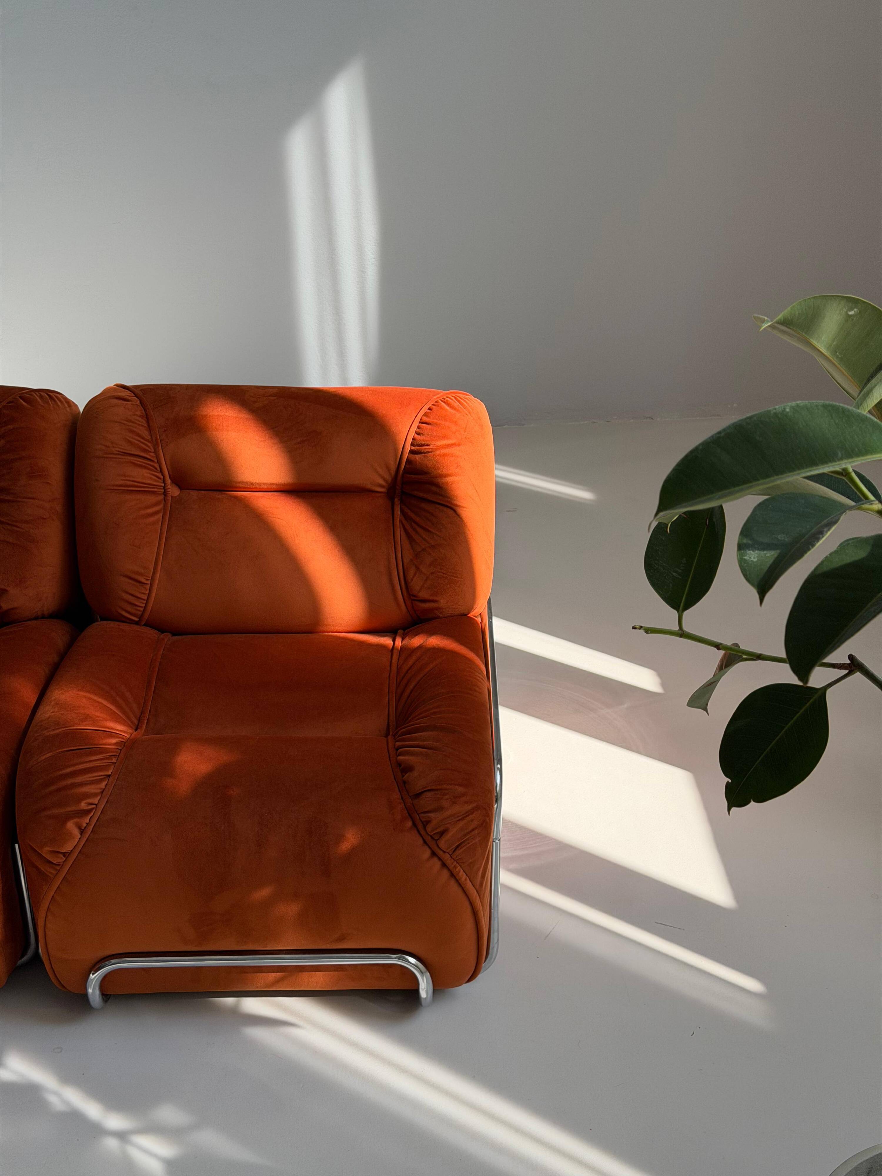 Modular Sofa Incorporated Coffee Table Burnt Orange Velvet