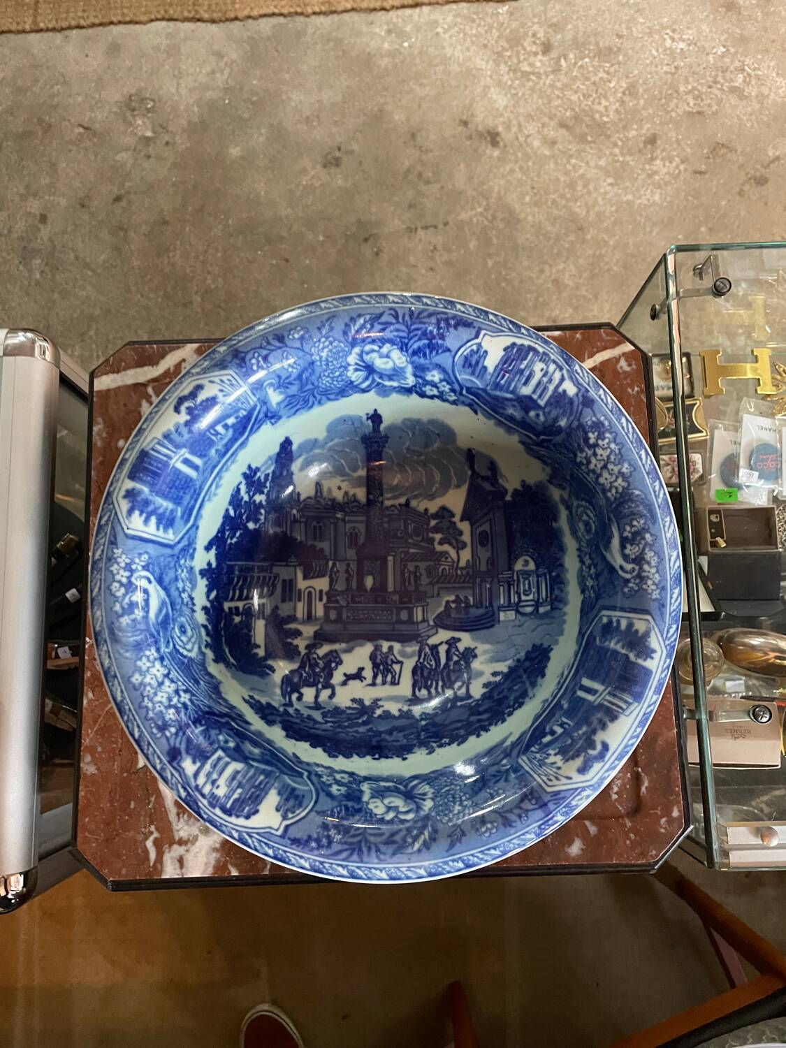 Pichet et bol en grès bleu et blanc Victoria Ware