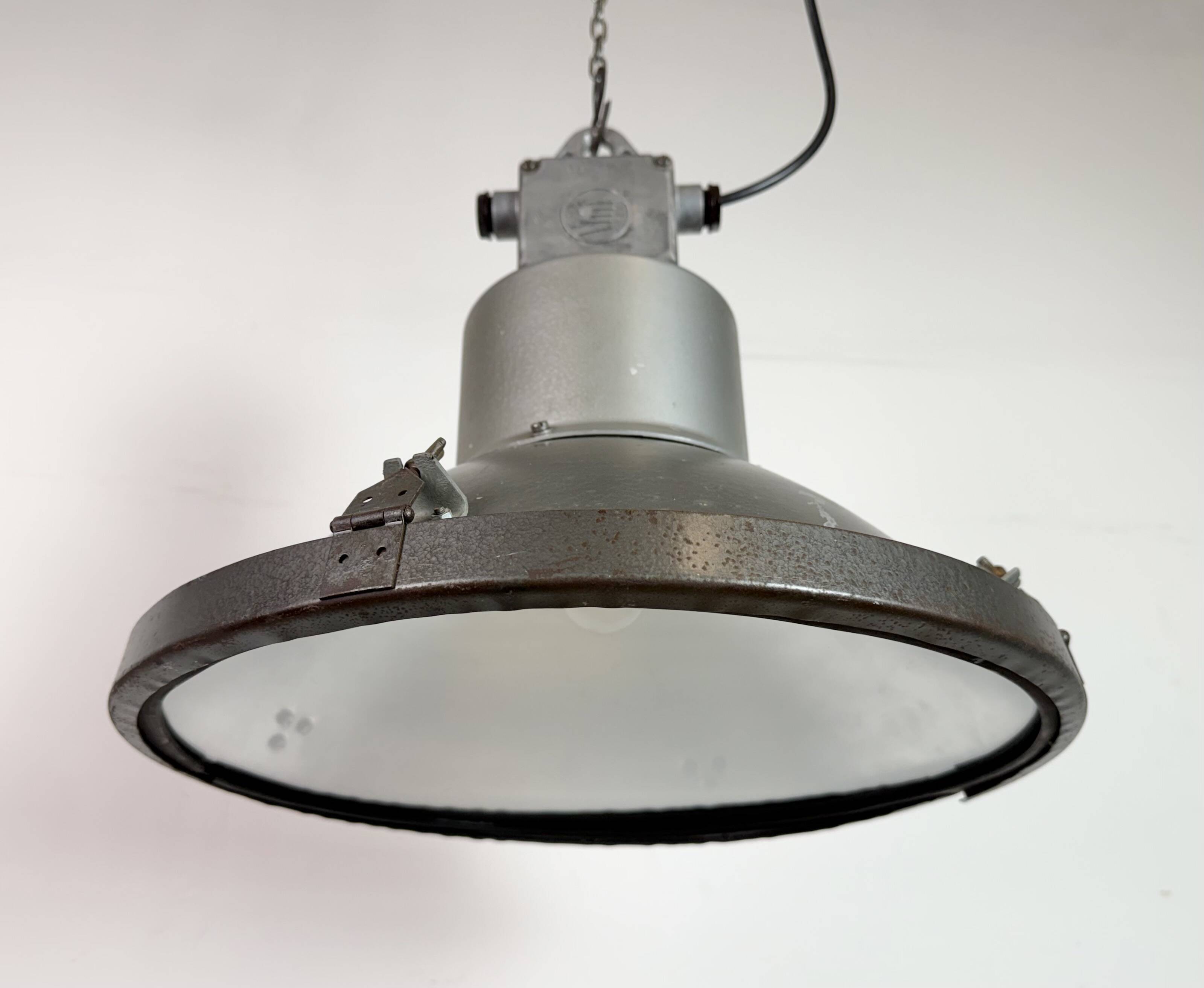 Industrial Grey Hammer Paint Pendant Lamp from Elektrosvit, 1960s