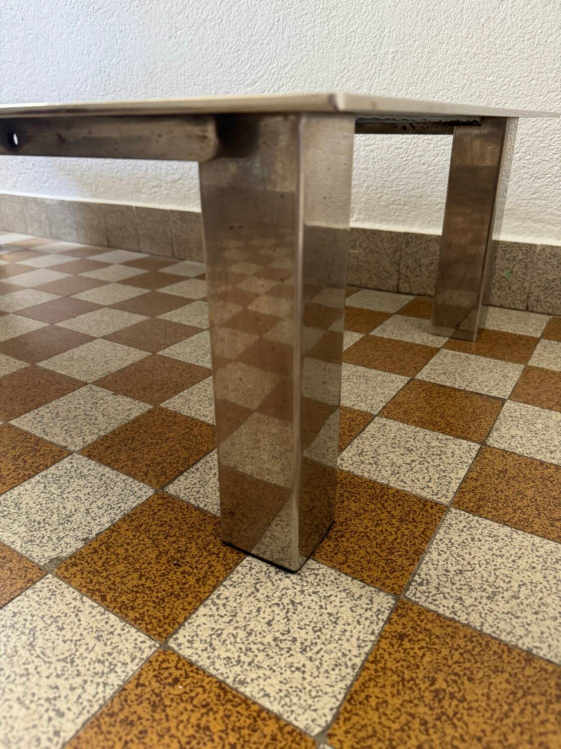 Rectangular coffee table in chrome steel and smoked glass from the 70s