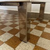 Rectangular coffee table in chrome steel and smoked glass from the 70s