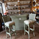Ensemble bar et tabourets vintage en rotin
