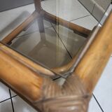 Table, side table in rattan and smoked glass from the 60s, vintage