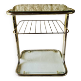 Glass and brass side table with magazine rack, circa 1970's