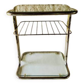 Glass and brass side table with magazine rack, circa 1970's