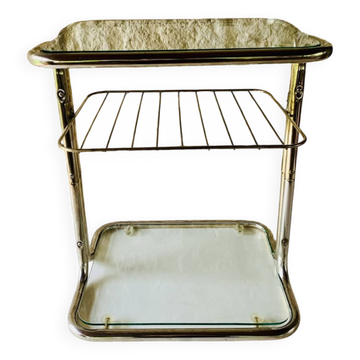 Glass and brass side table with magazine rack, circa 1970's