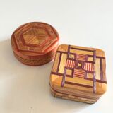 Pair of straw marquetry boxes
