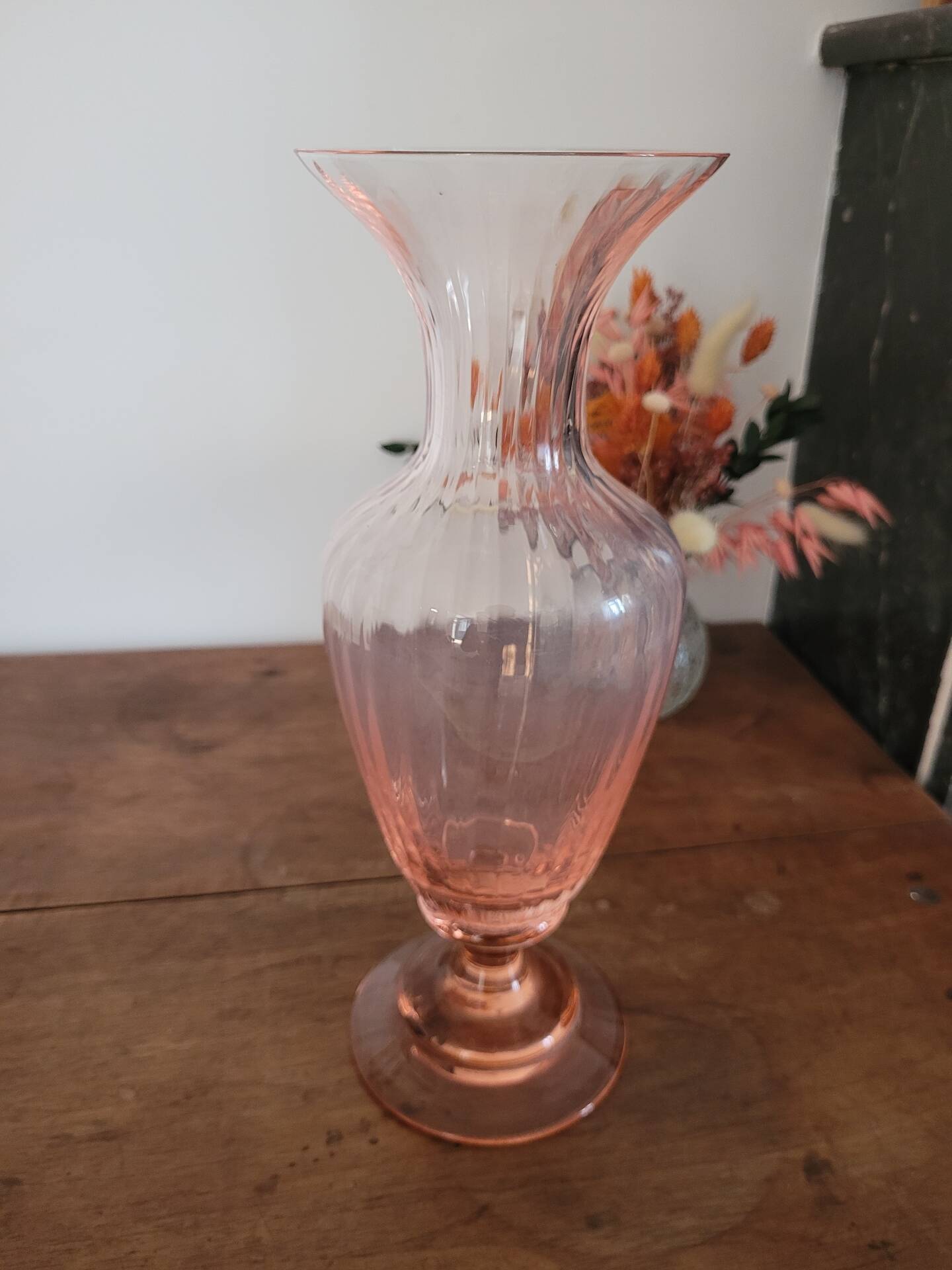Pink glass amphora vase