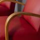 Pair of vintage 1950's armchairs in red leather, italian design