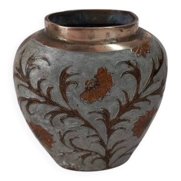 Enameled brass vase