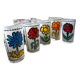 Set of 7 vintage enameled and screen-printed glasses 60/70