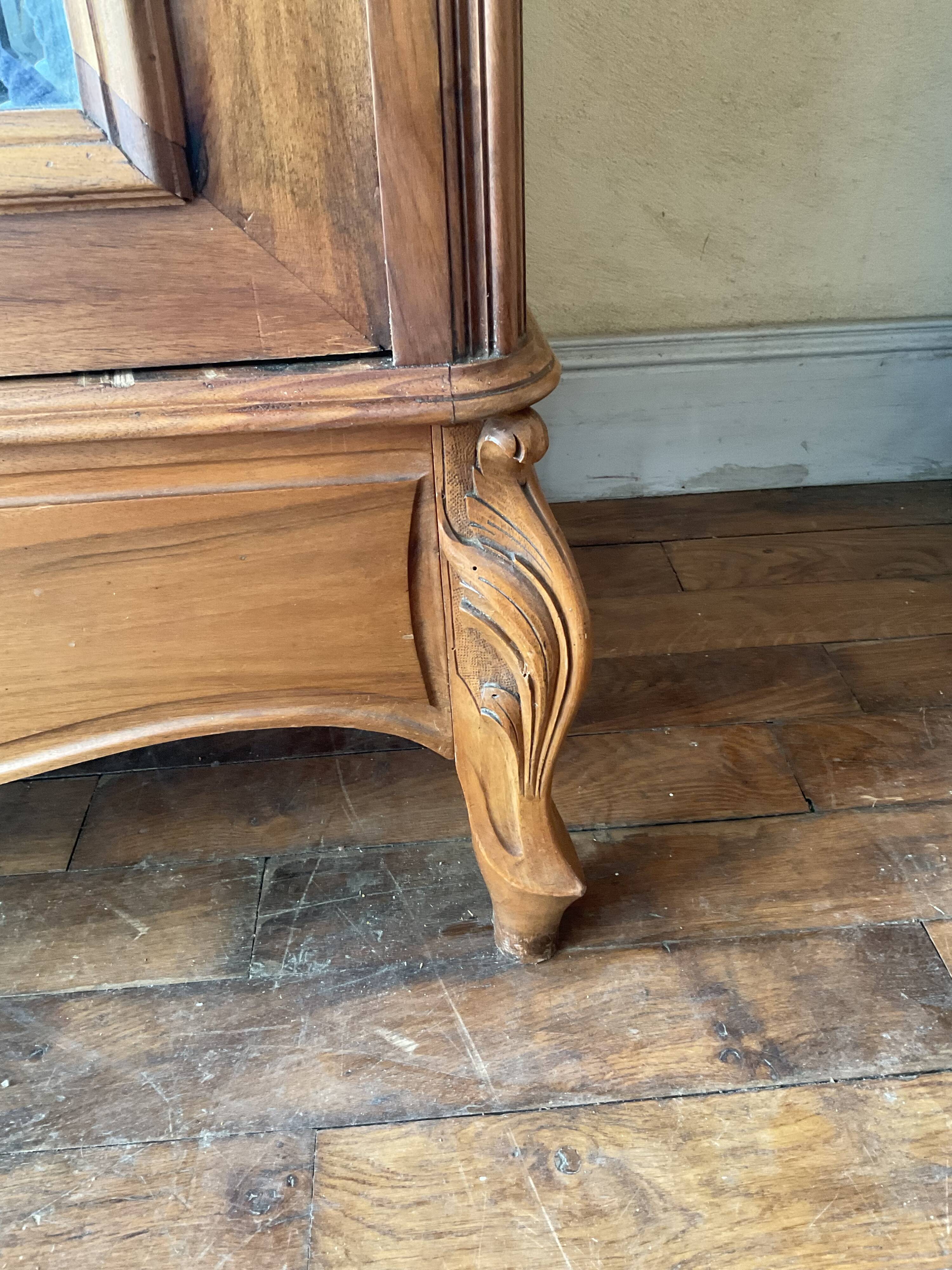 Antique Louis XV style mirrored wardrobe in solid walnut