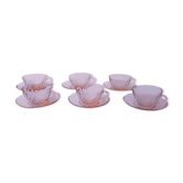 6 cups and saucers in pink glass, 60s