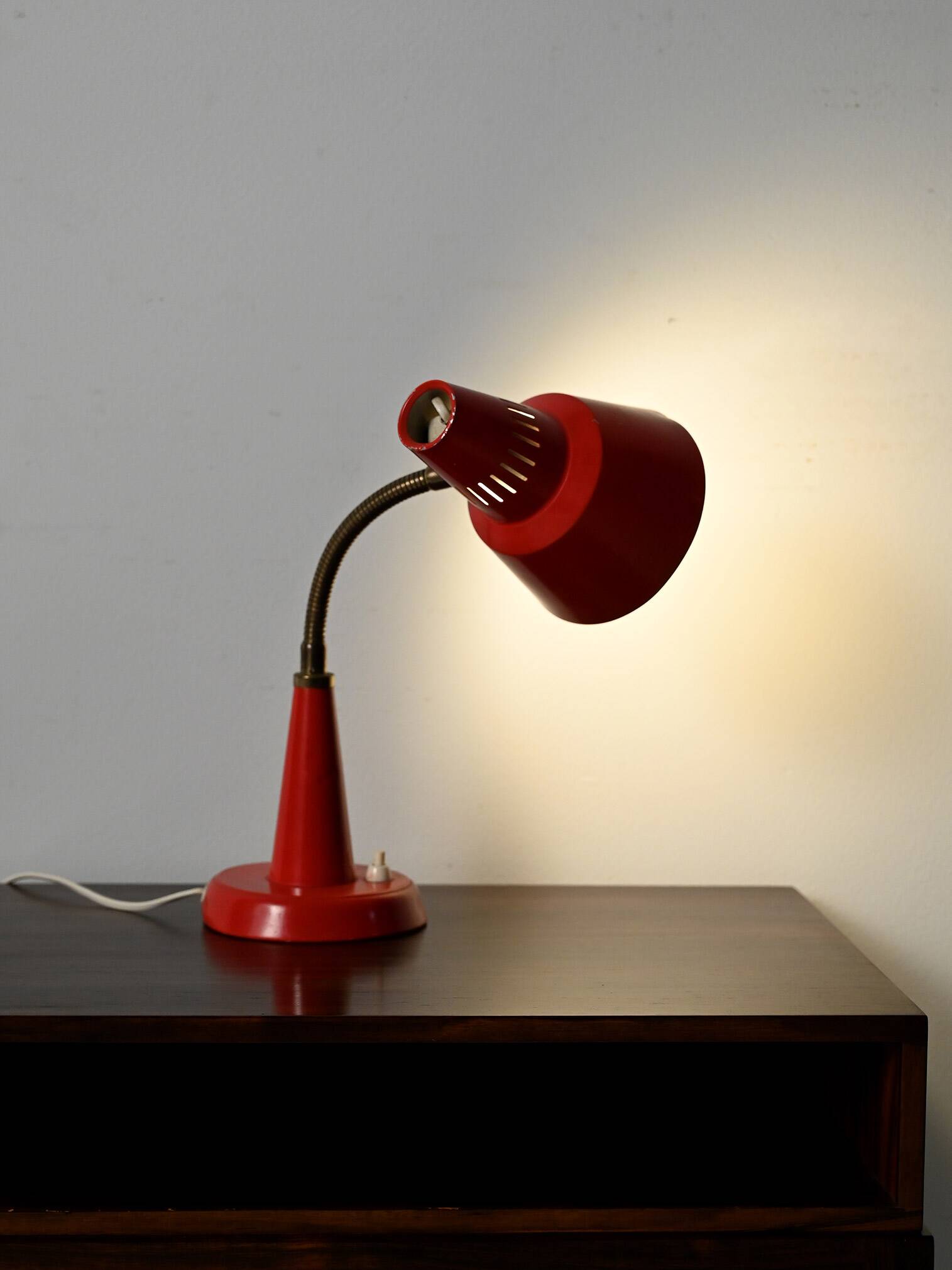 Gemi red Scandinavian table lamp, 1960s