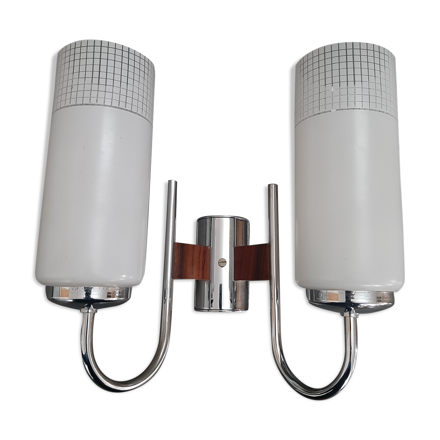 Double chrome and scandinavian teak wall lamp 50s