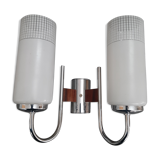 Double chrome and scandinavian teak wall lamp 50s