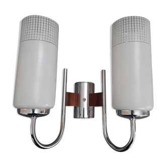 Double chrome and scandinavian teak wall lamp 50s