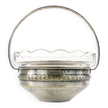 Basket sugar bowl Eclecticism, silver-plated brass, crystal, Poland, 1930s.