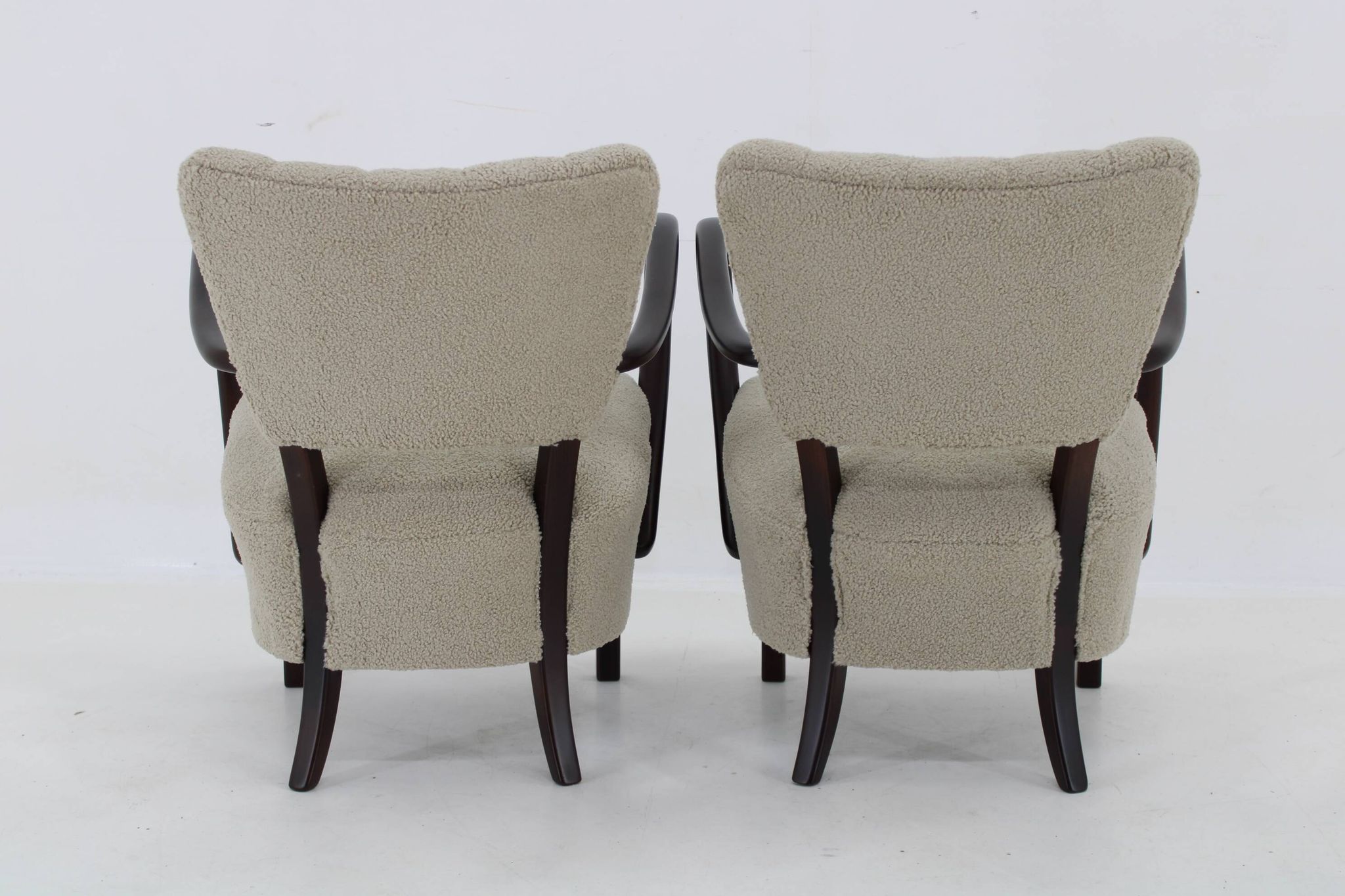 1930s Pair of Jindrich Halabala Art Deco H-237 Armchairs in Bouclé, Restored