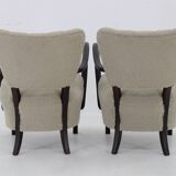1930s Pair of Jindrich Halabala Art Deco H-237 Armchairs in Bouclé, Restored
