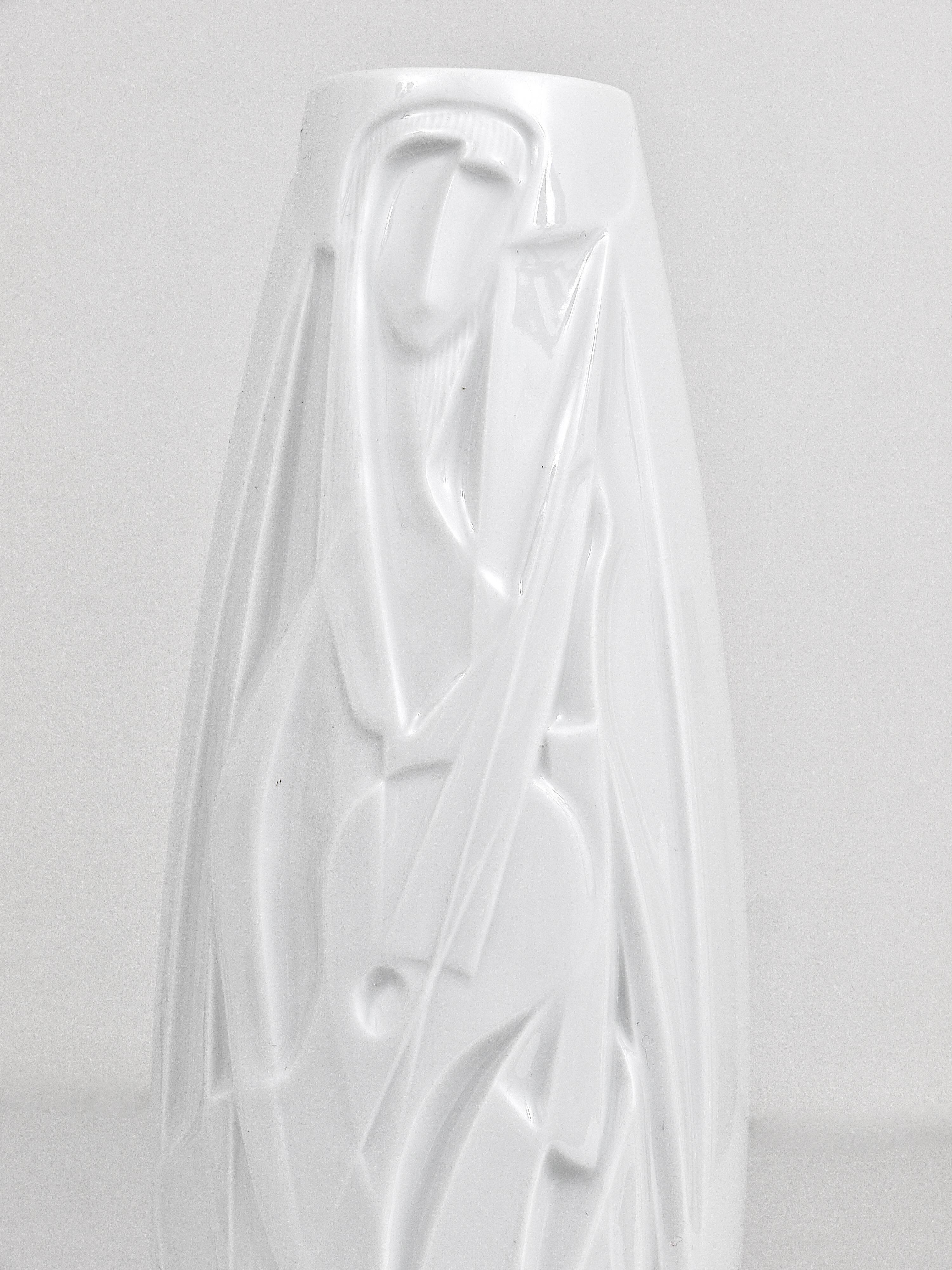 Cuno Fischer Rosenthal Studio-Ligne Vase en Porcelaine Blanc Relief Op Art, années 1960