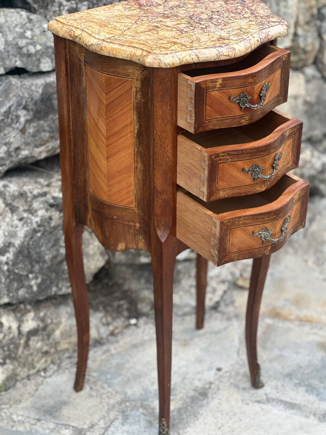 Small Louis XV style marquetry chiffonniere table