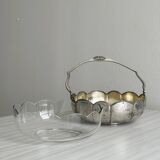 Plat ancien en verre et métal argenté