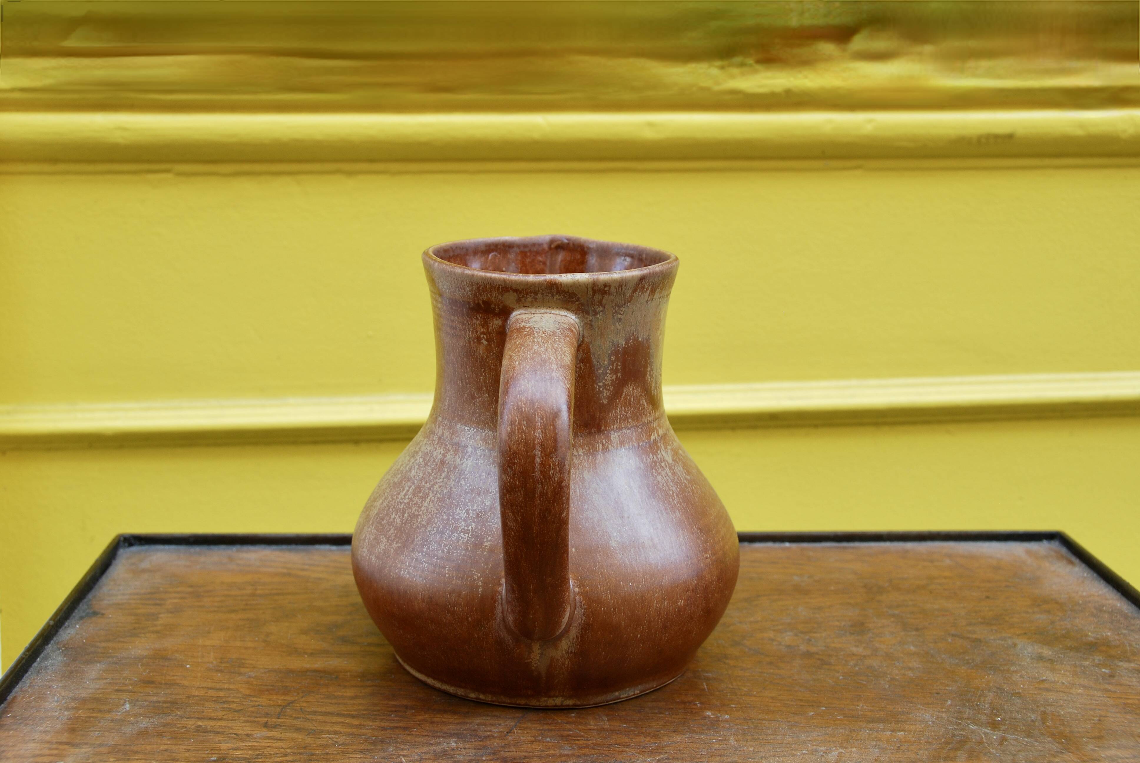 Vintage enamelled stoneware water jug pitcher 1 liter