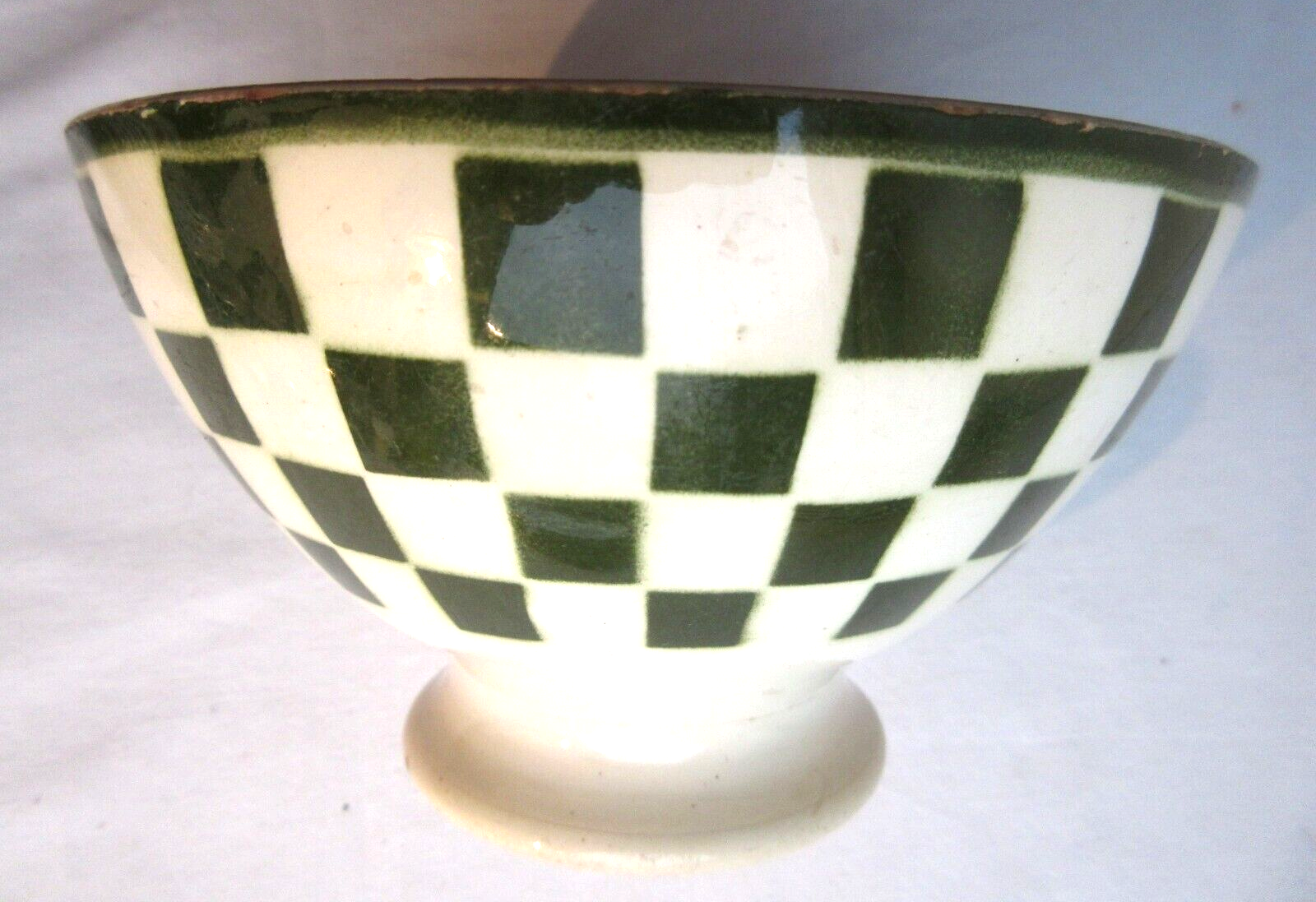 Old Art Deco bowl, green checkerboard décor, Badonviller