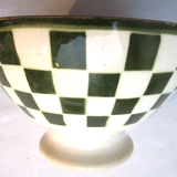 Old Art Deco bowl, green checkerboard décor, Badonviller