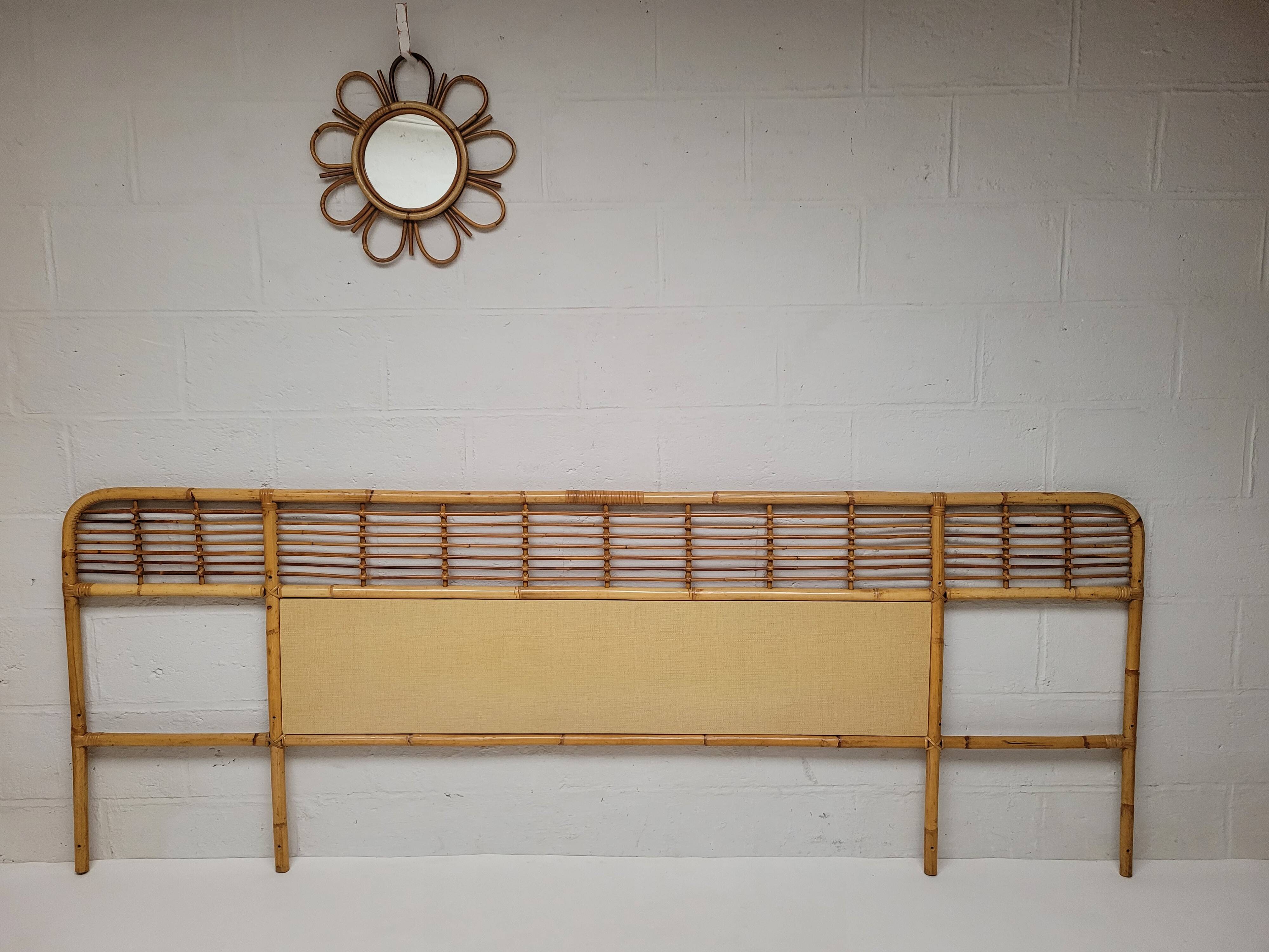 Rattan headboard with vintage bedside tables 1960
